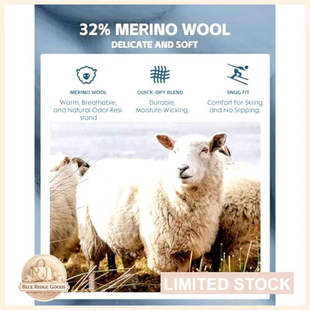 Merino Wool Ski Socks Warm Thermal Padded Cushioned Knee High Winter